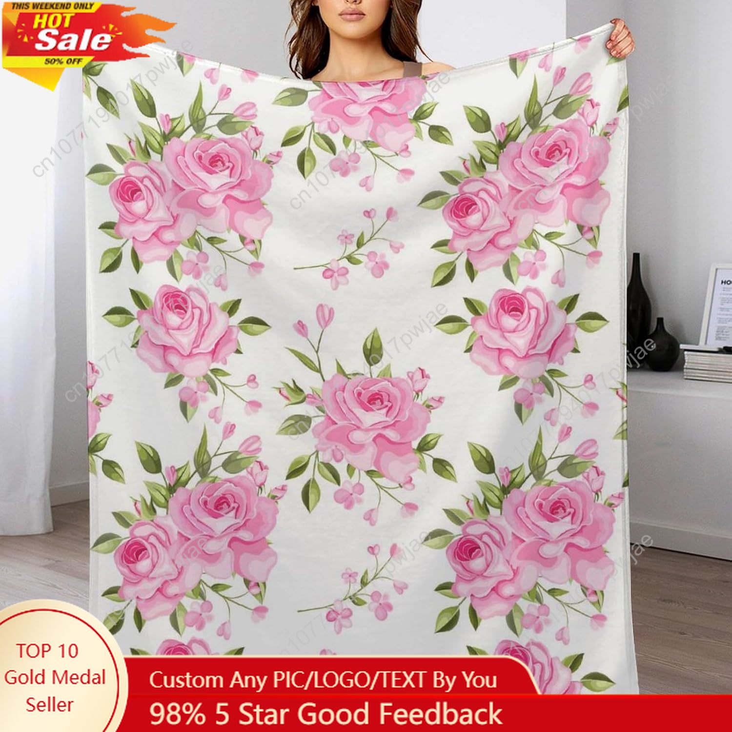 Home Textiles Usa - Manta de flores rosas, decoración floral,